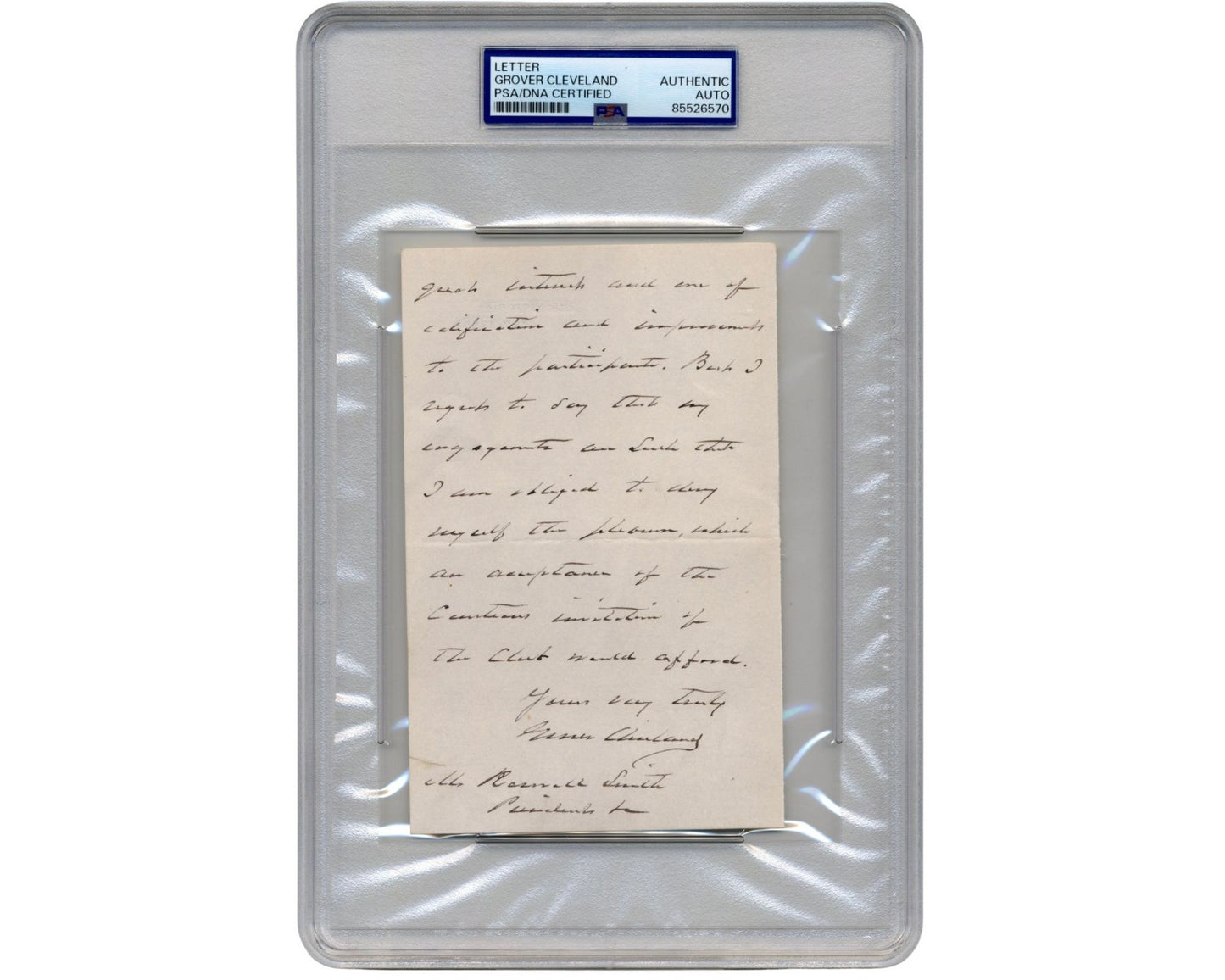 President Grover Cleveland Handwritten Signed Letter PSA Auto