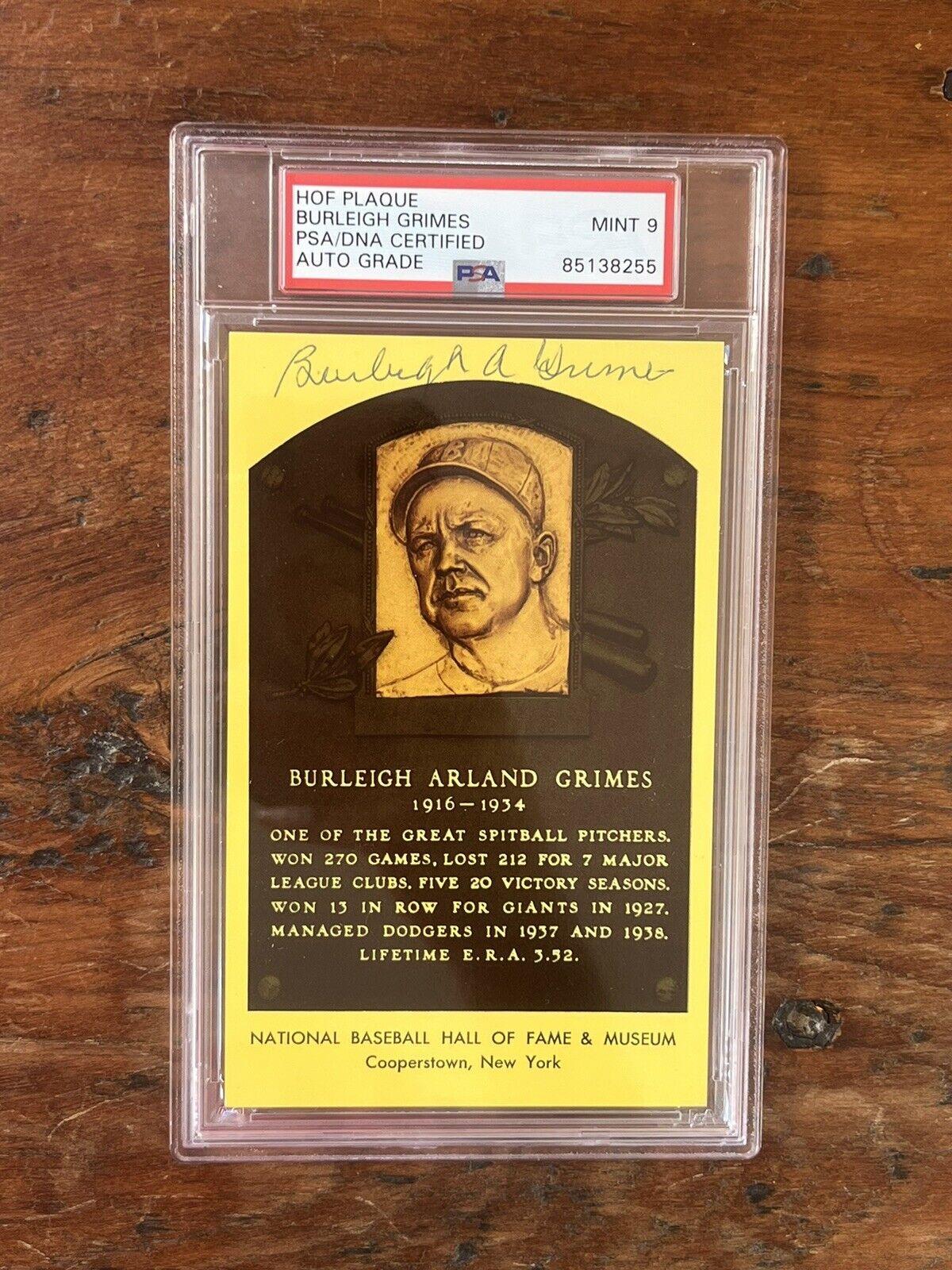Burleigh A. Grimes Signed HOF Post Card PSA Mint 9 Auto