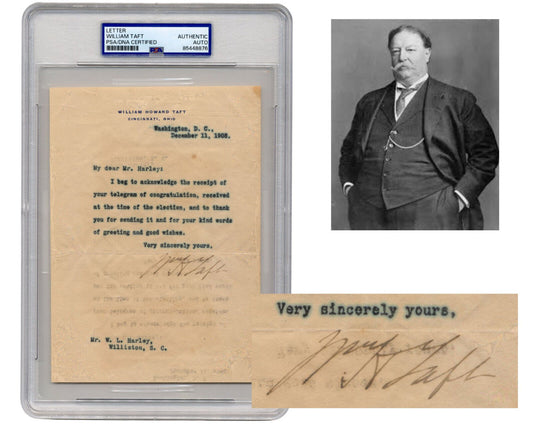 President WILLIAM H. TAFT Receives Election Congratulations! Signed Letter PSA
