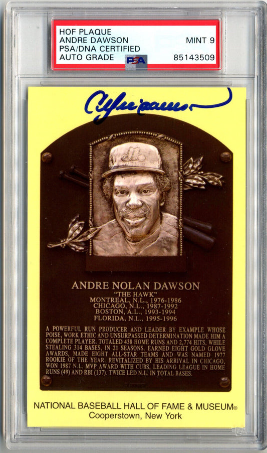Andre Dawson Signed HOF Post Card PSA Mint 9 Auto, Cubs
