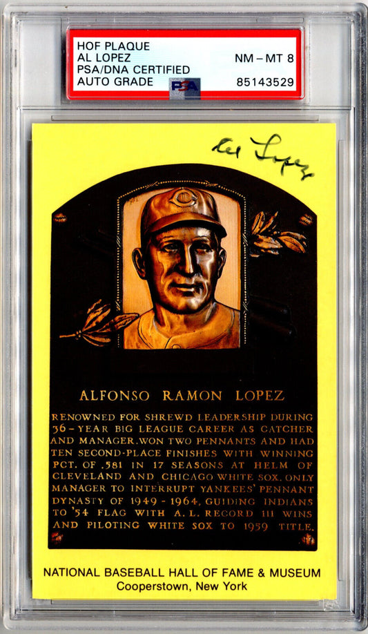 Al Lopez Signed HOF Post Card PSA 8 Auto