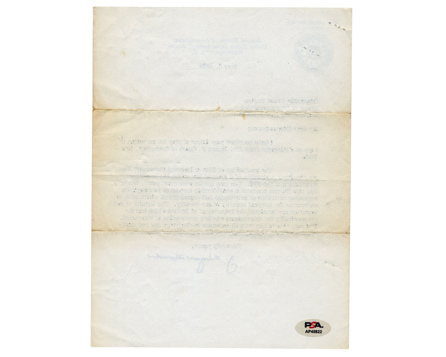 FBI Dir. J. Edgar Hoover Signed Letter on Harvard Vietnam Protest PSA