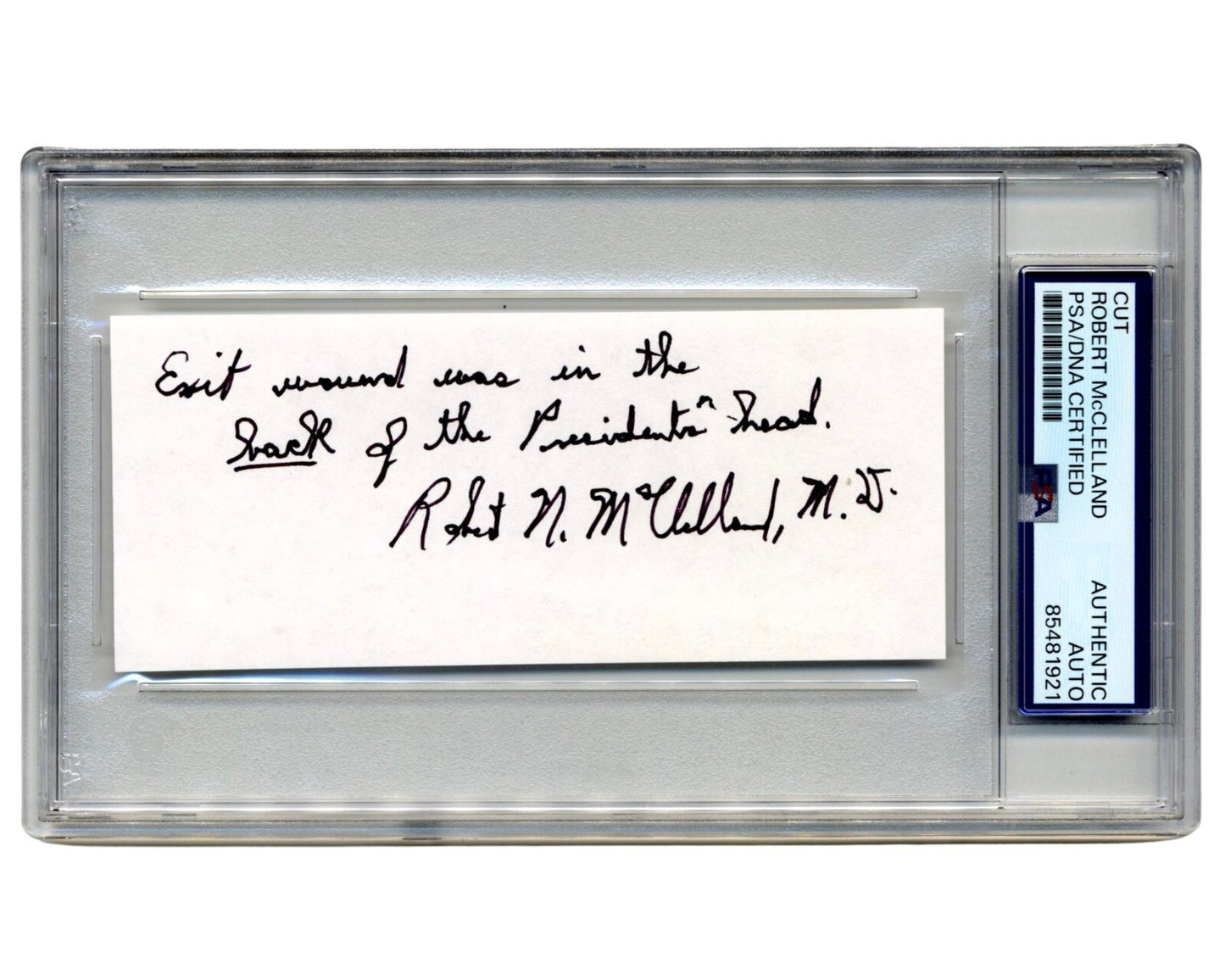 JFK Assassination: Dr. Robert McClelland Signed Quote "Exit Wound...Head" PSA