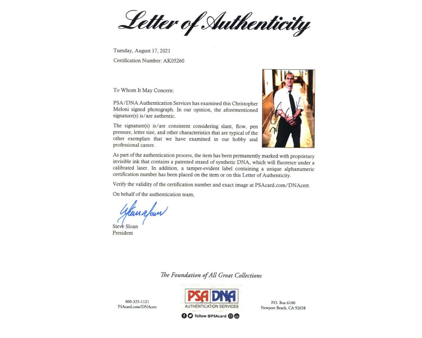 Law & Order SVU & Organized Crime Star CHRISTOPHER MELONI Signed Photo PSA