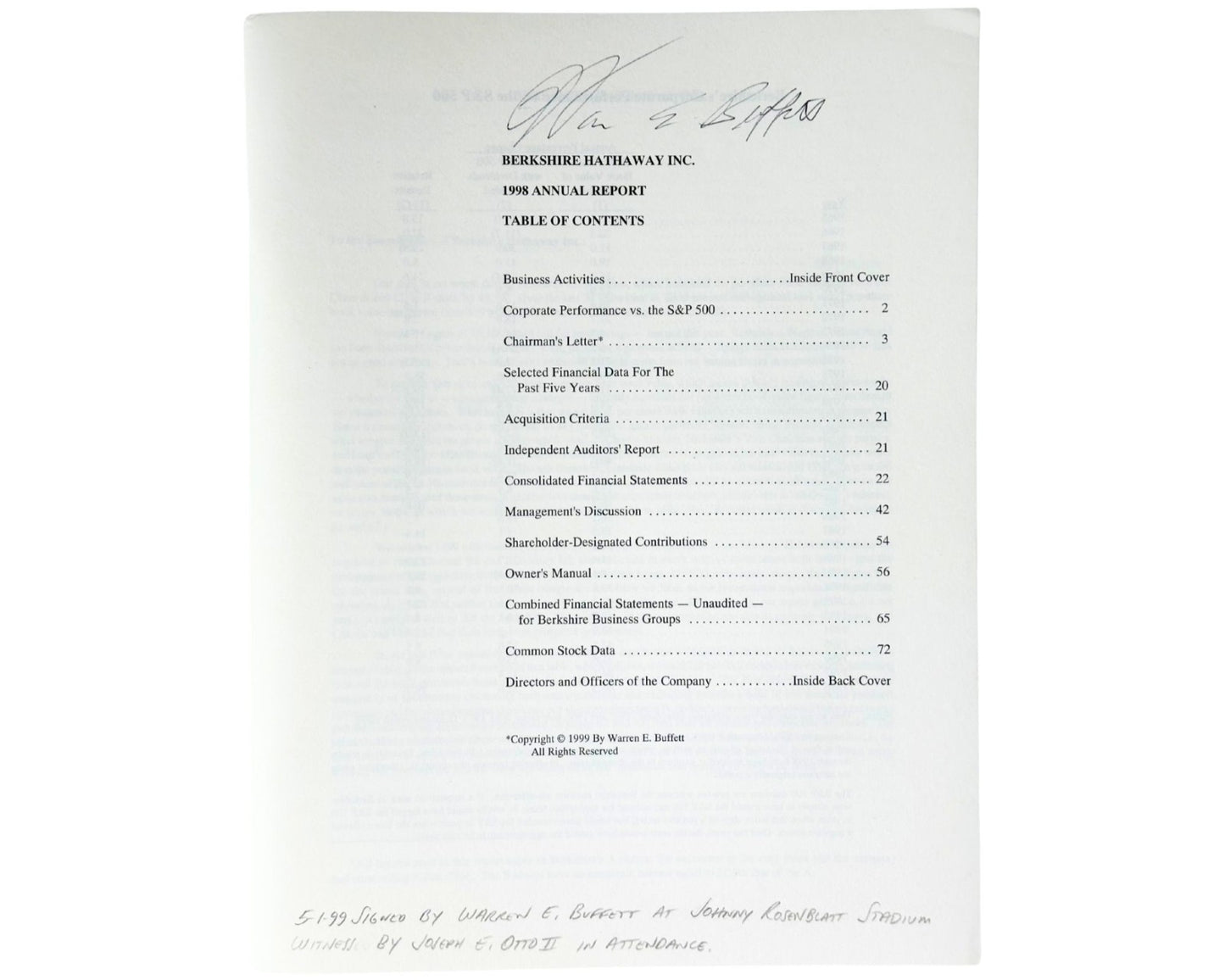Warren Buffett Signed Berkshire Hathaway Annual Report JSA - The Best Buffett!