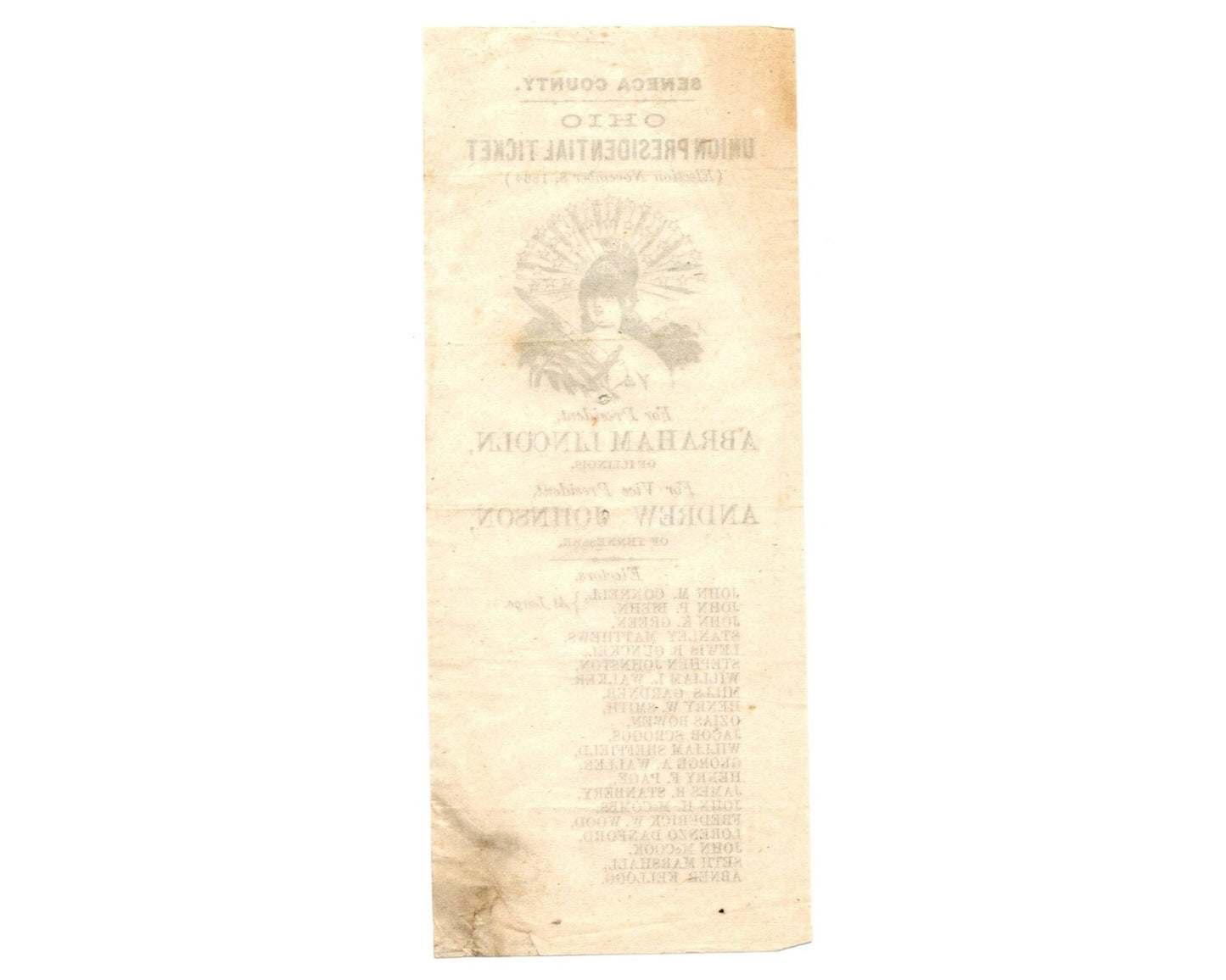 President Abraham Lincoln Ohio Soldiers Ballot / Ticket for 1864 Election