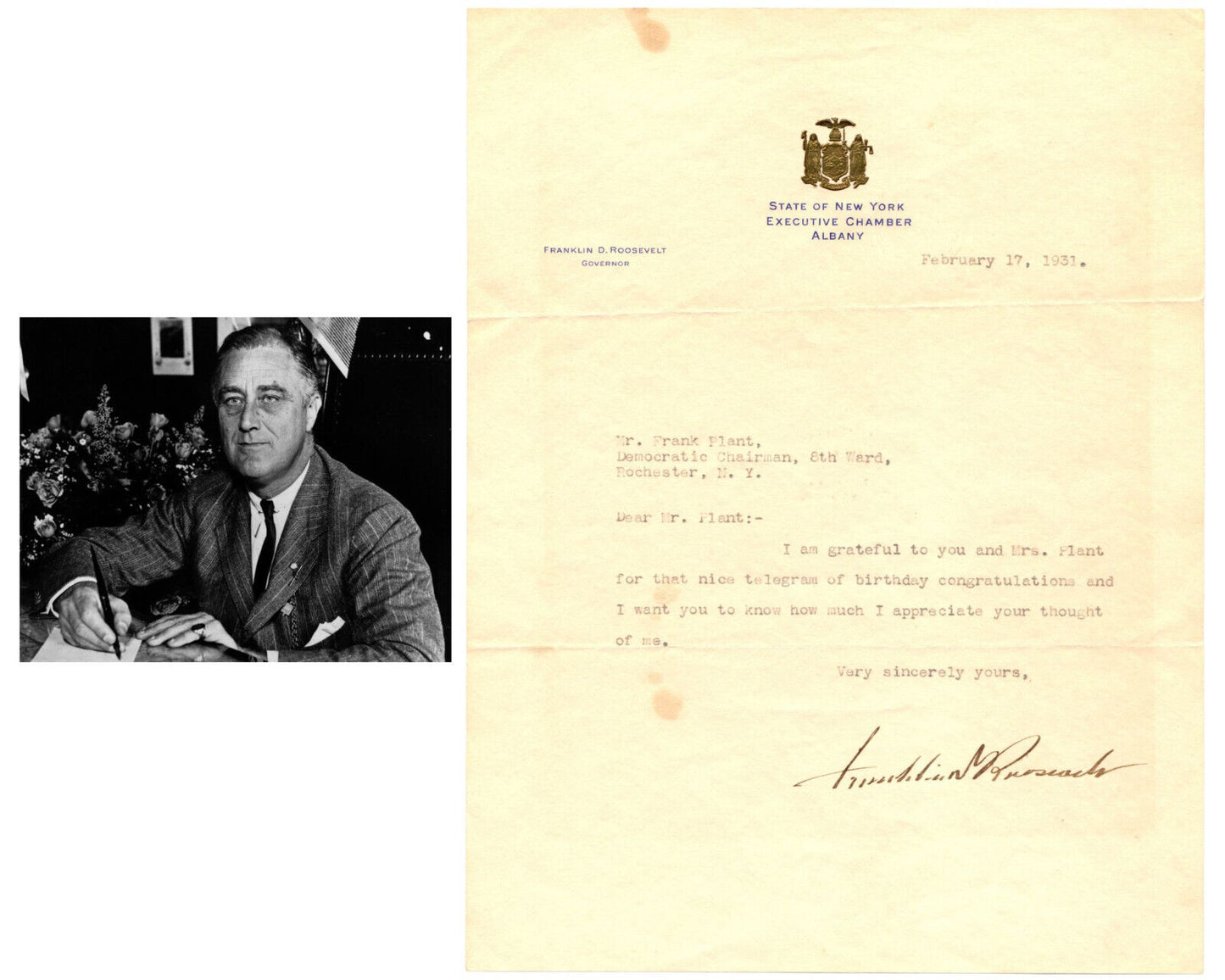 President Franklin D. Roosevelt Signed Letter with Bold Signature JSA