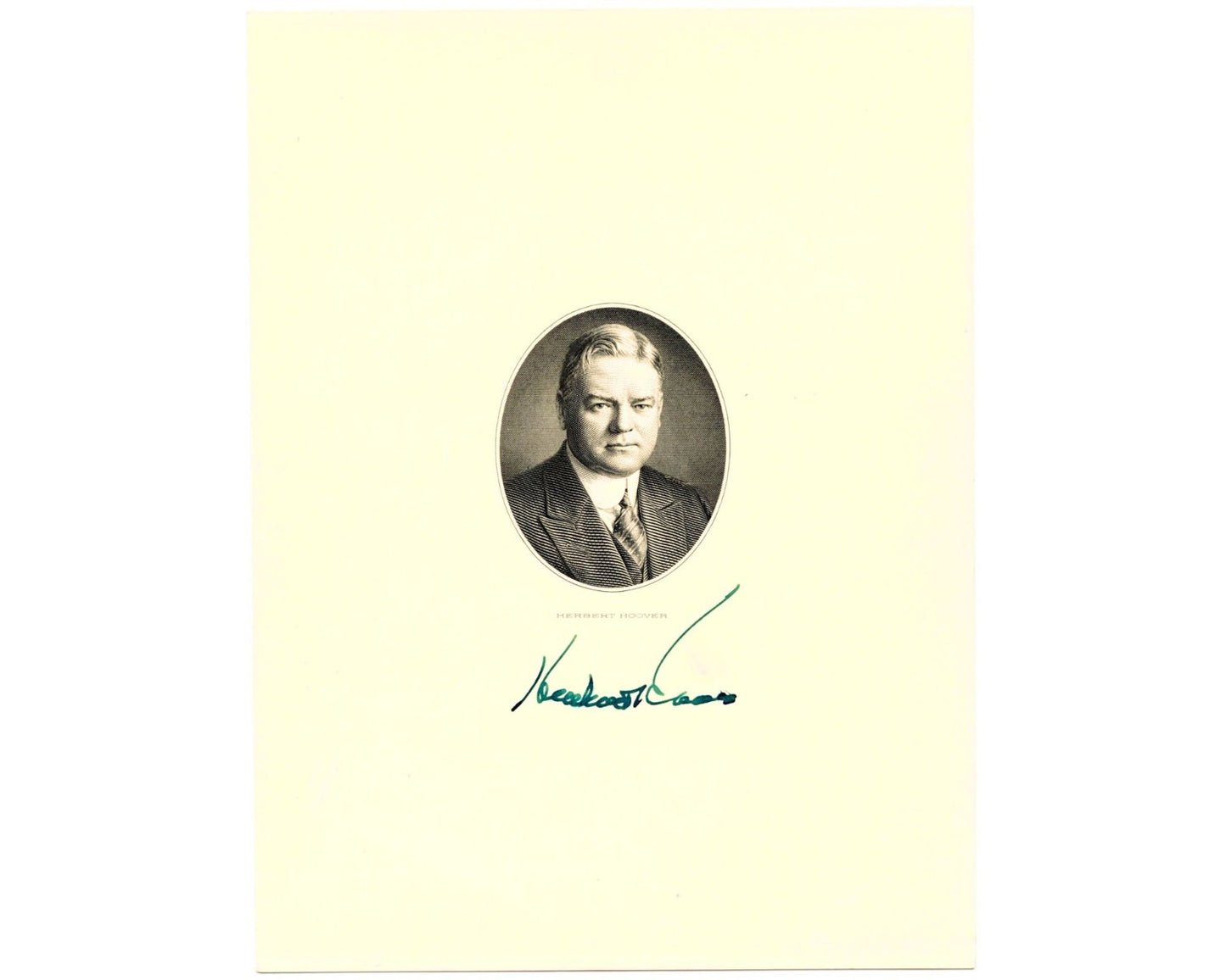 President Herbert Hoover Signed Engraving with Presidential Portrait - PSA Auto