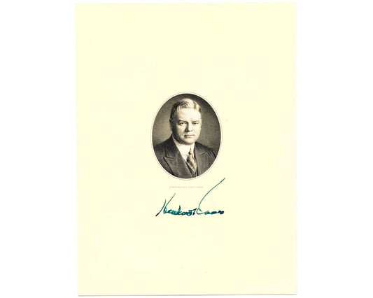President Herbert Hoover Signed Engraving with Presidential Portrait - PSA Auto
