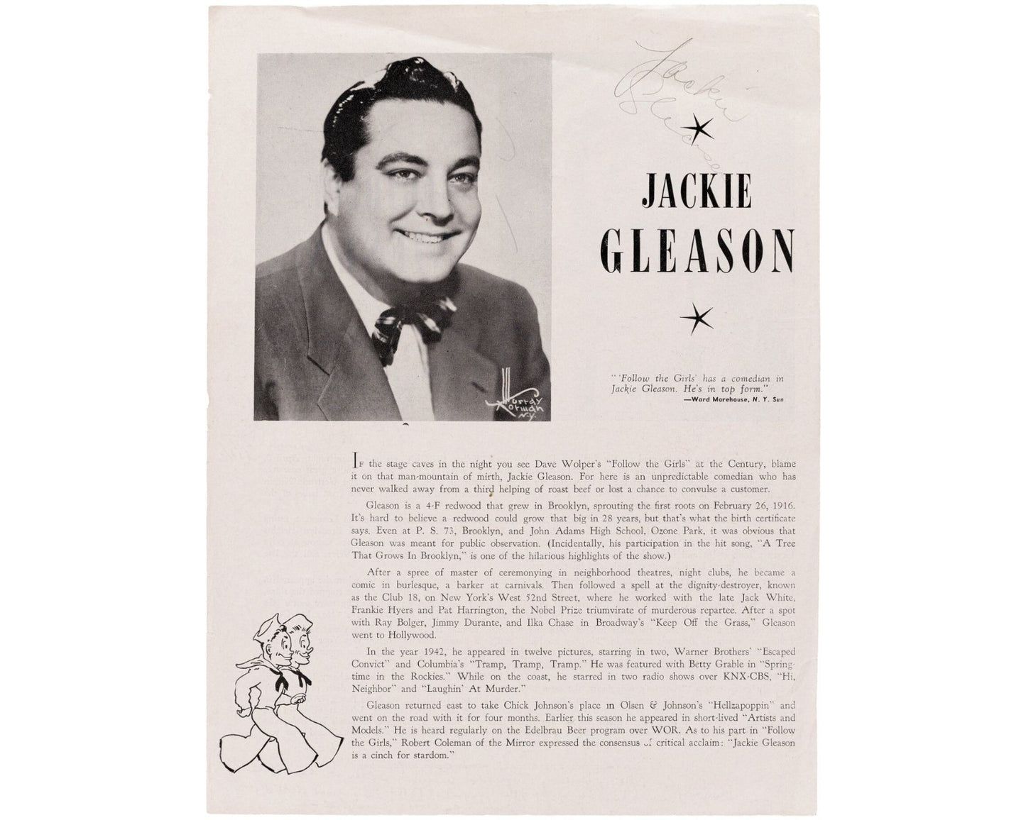 Jackie Gleason Signed Program w/ Gertrude Niesen, "The Honeymooners!" JSA Auto