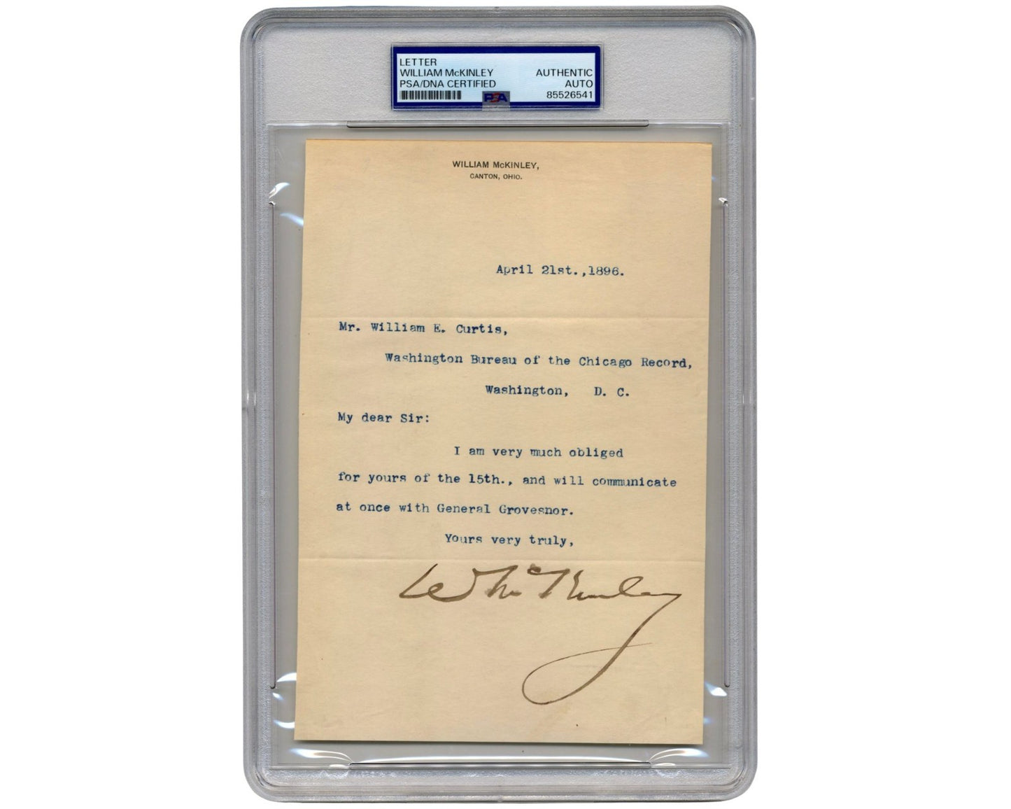 President William McKinley Boldly Signed Letter PSA Auto