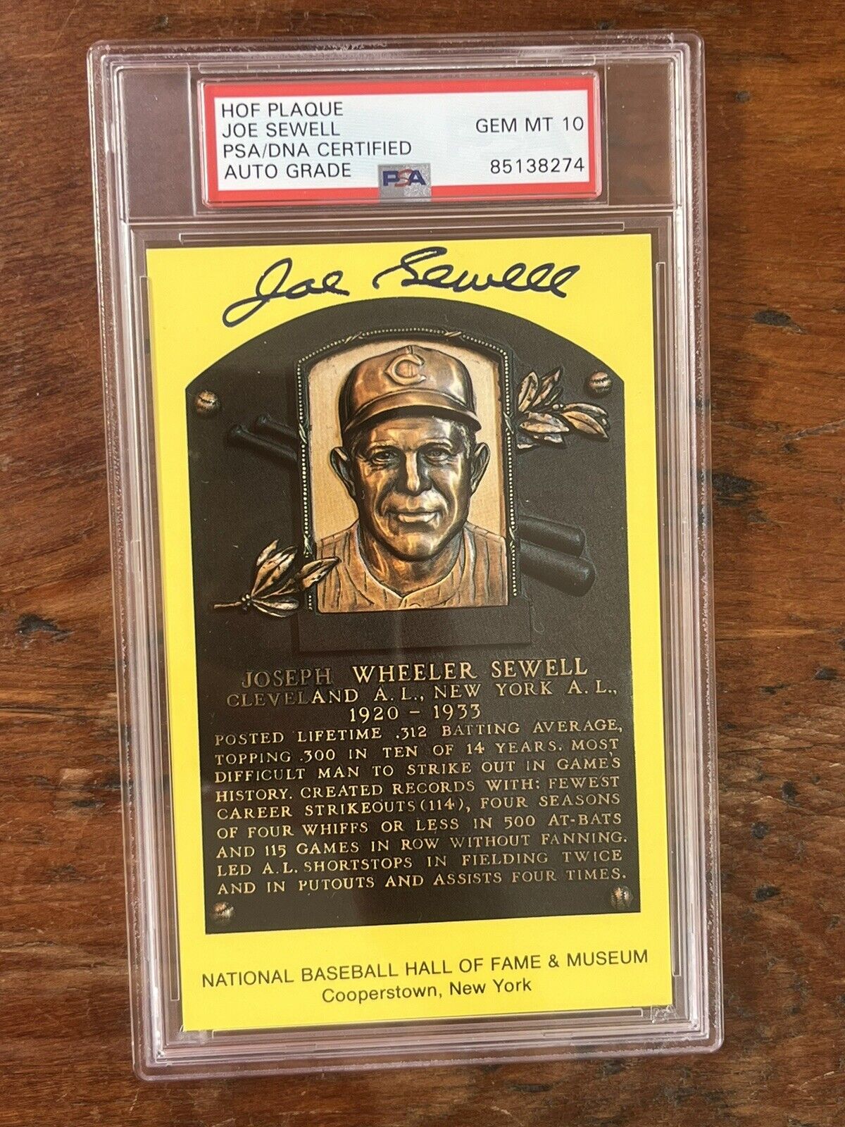 Joseph “Joe” Sewell Signed HOF Post Card PSA Gem Mint 10 Auto