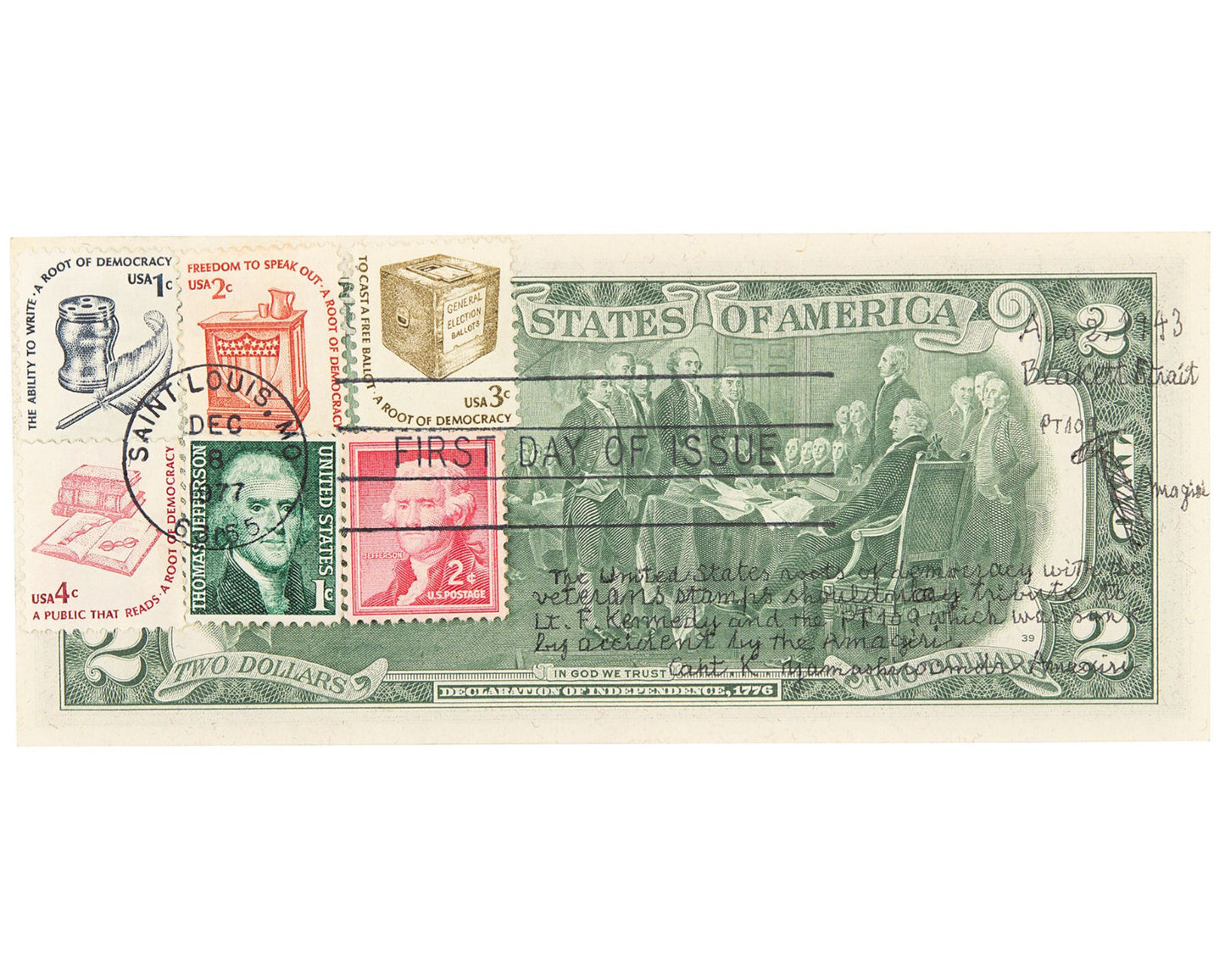 John F. Kennedy PT 109: Katsumori Yamashiro Sketch & Signed $2 Bill JSA LOA