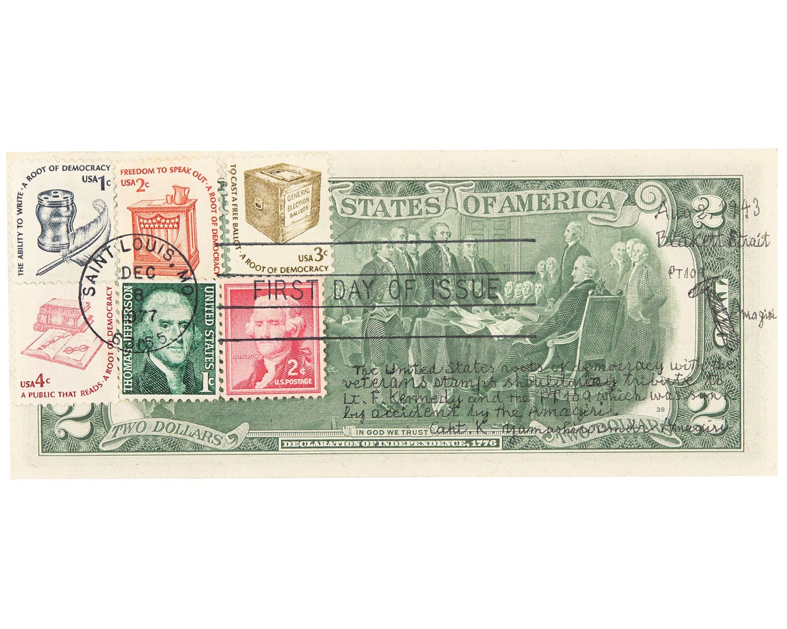 John F. Kennedy PT 109: Katsumori Yamashiro Sketch & Signed $2 Bill JSA LOA