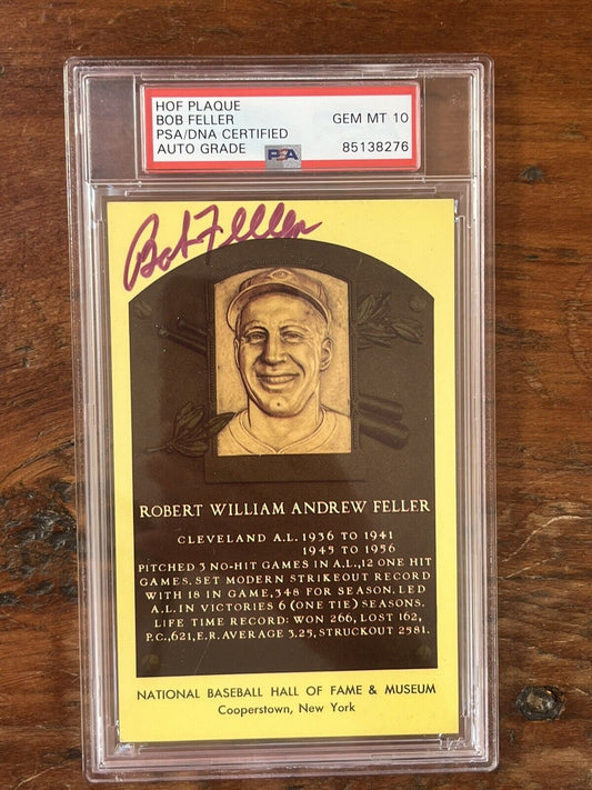 Robert “Bob” Feller Signed HOF Post Card PSA Gem Mint 10 Auto