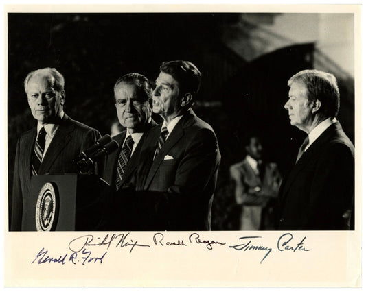 Four Presidents Reagan, Carter, Nixon, Ford Signed Photo JSA Auto - Remarkable!