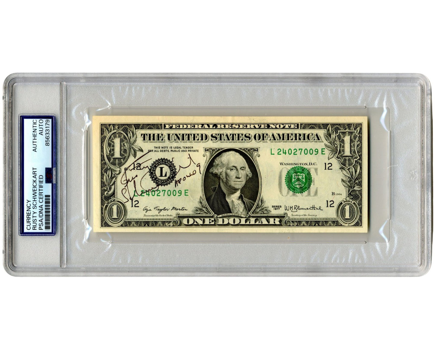 Apollo 9 Astronaut Rusty Schweickart Signed Currency $1 Dollar Bill PSA Auto