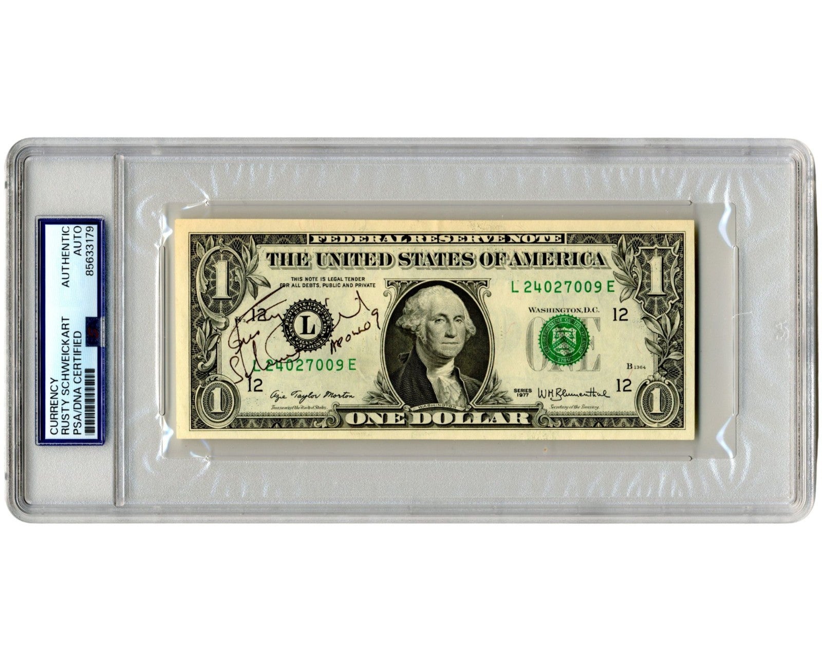Apollo 9 Astronaut Rusty Schweickart Signed Currency $1 Dollar Bill PSA Auto