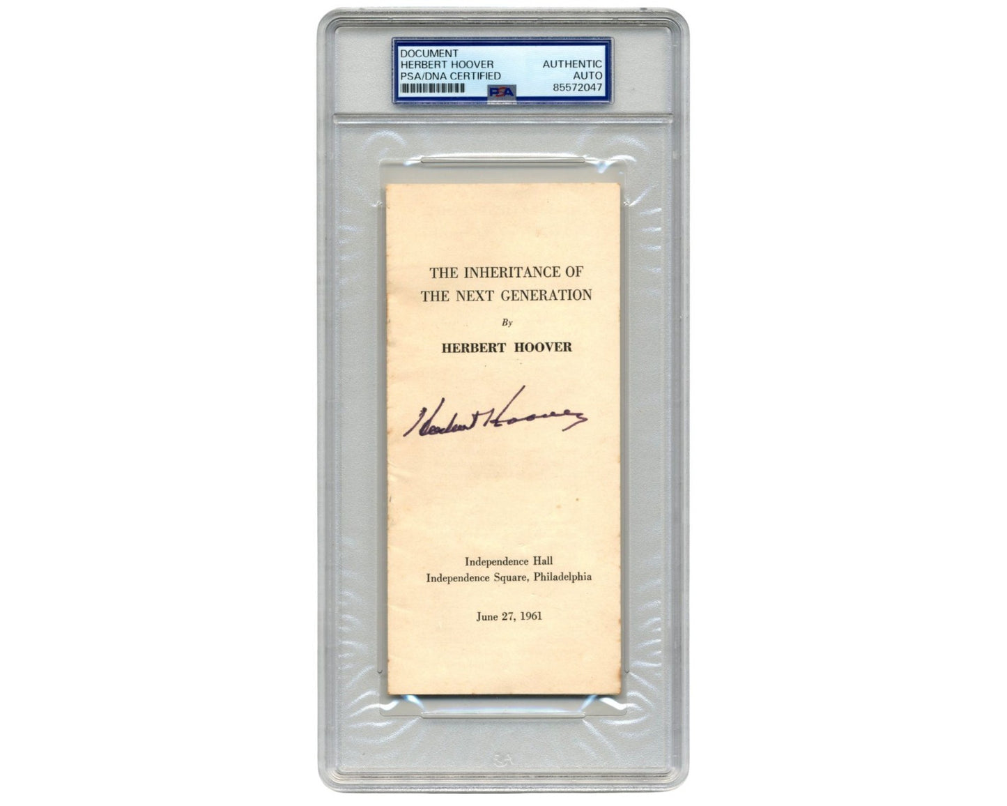 President Herbert Hoover Signed PA Independence Hall Speech Pamphlet PSA Auto