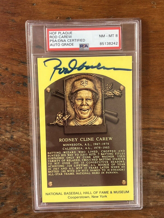 Rod Carew Signed HOF Post Card PSA NM-MT 8