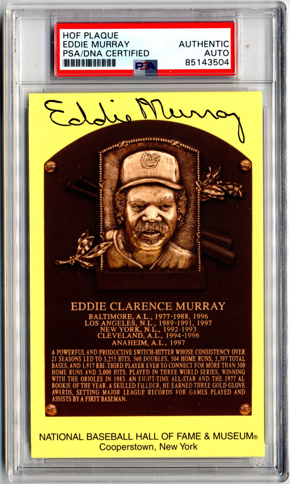 Eddie Murray Signed HOF Post Card PSA Auto - Orioles