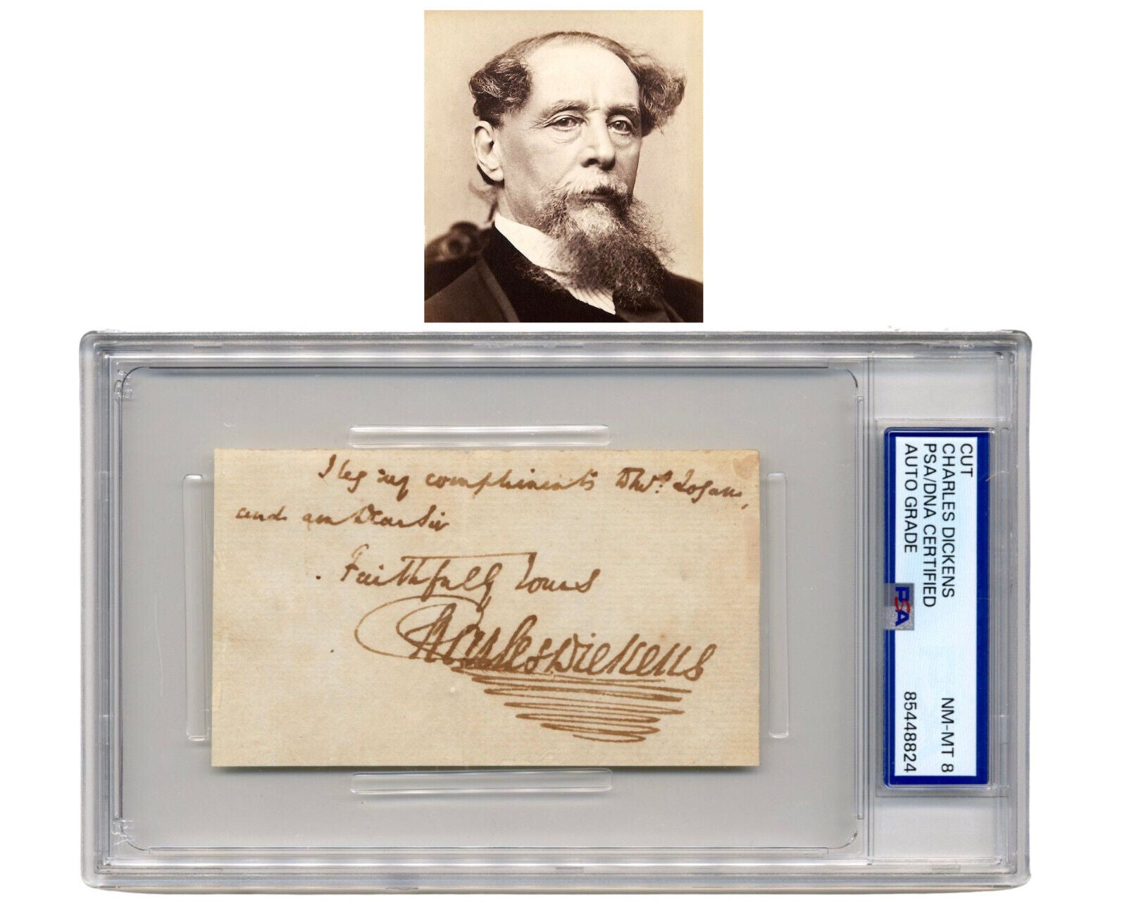 Charles Dickens signed autograph 3x4 cut Novelist: A Christmas Carol PSA Slabbed