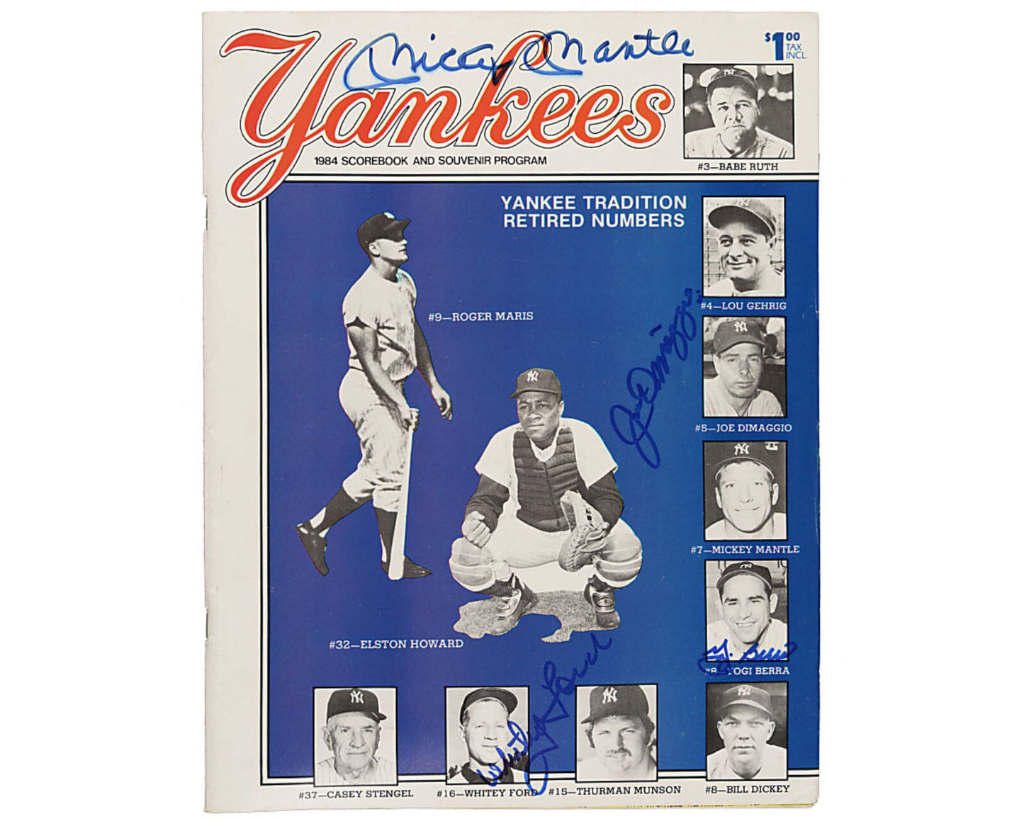 Mickey Mantle, Yogi Berra, Joe DiMaggio & Whitey Ford Signed Yankees Program JSA
