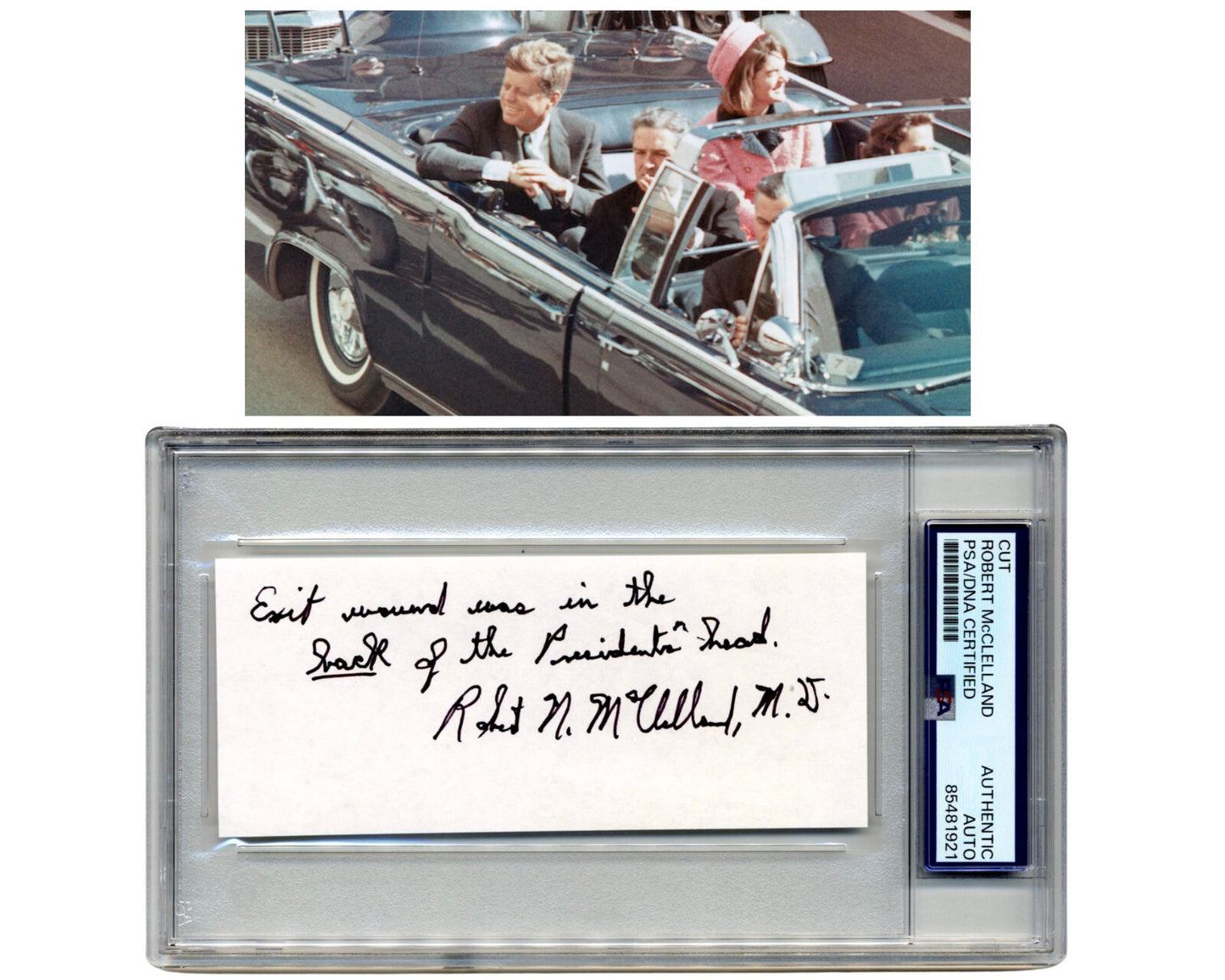 JFK Assassination: Dr. Robert McClelland Signed Quote "Exit Wound...Head" PSA