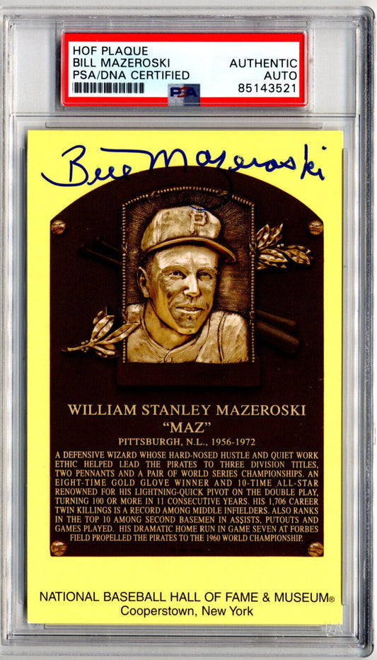 Bill Mazeroski Signed HOF Post Card PSA Auto - Pirates!