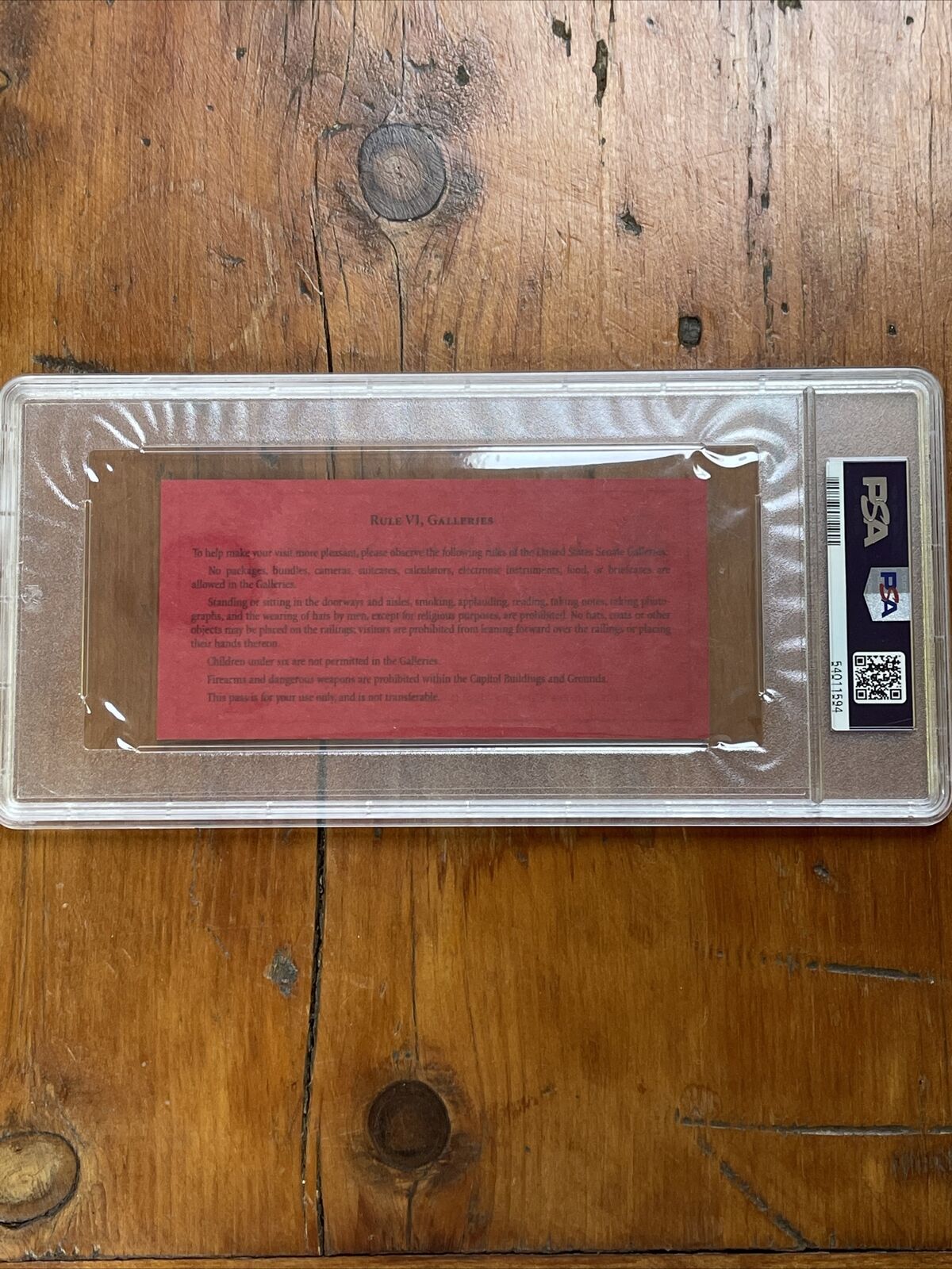 1999 BILL CLINTON SENATE IMPEACHMENT TRIAL RED TICKET SENATE PRESS GALLERY PSA