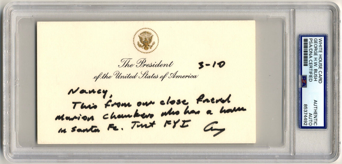 President George H. W. Bush Signed Presidential White House Card PSA Auto
