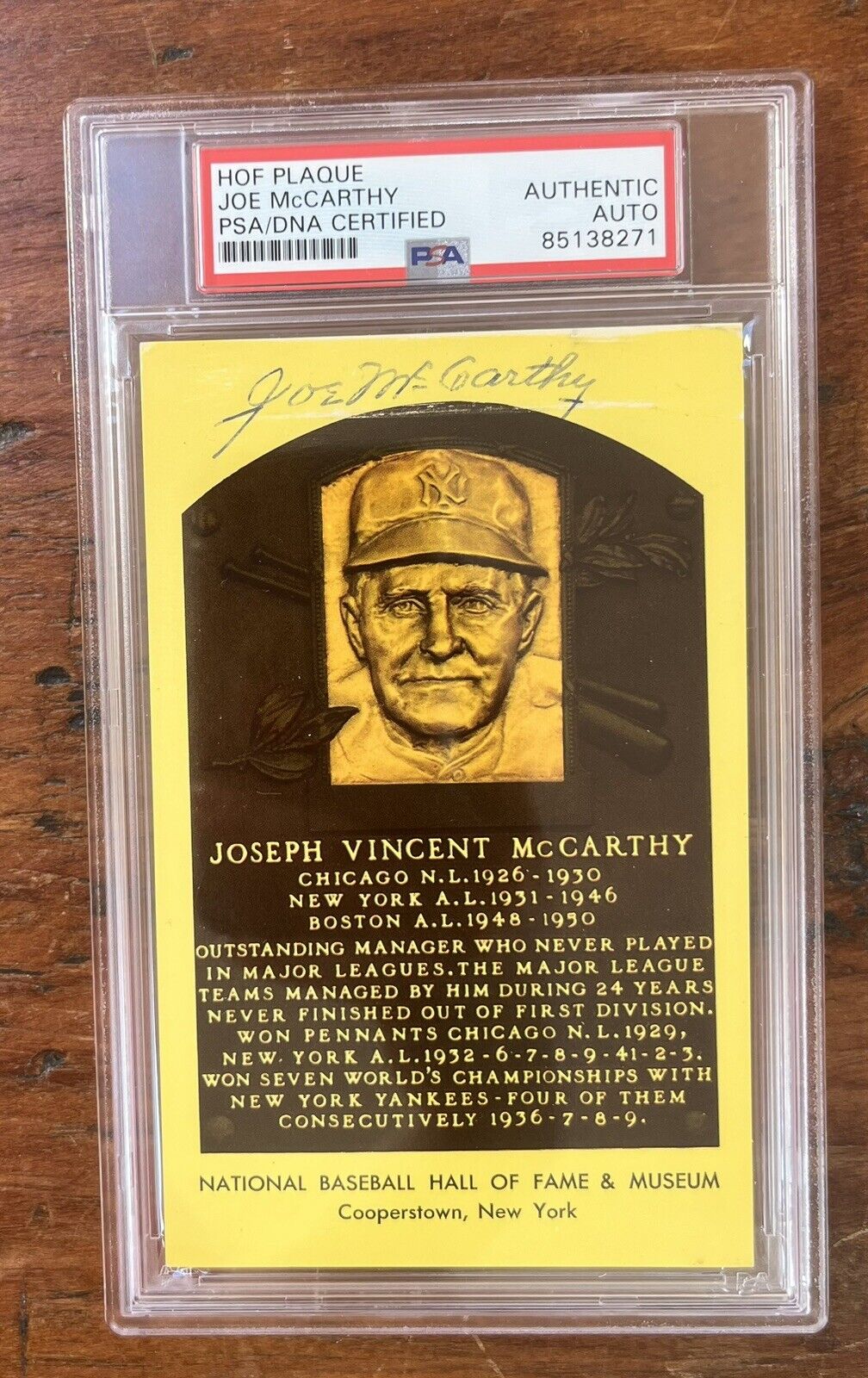 Joseph “Joe” McCarthy Signed HOF Post Card PSA Auto. Yankees!