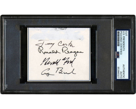 Four Presidents Reagan, Carter, Bush, Ford Signed Cut PSA Auto - Unique!