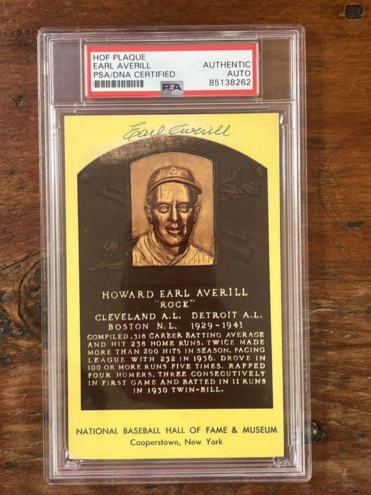 Howard “Earl” Averill Signed HOF Post Card PSA Auto