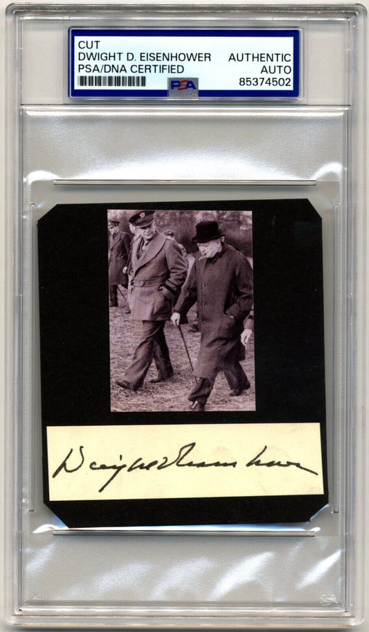 President DWIGHT EISENHOWER Signed WWII Unity & Churchill Photo Display PSA Auto