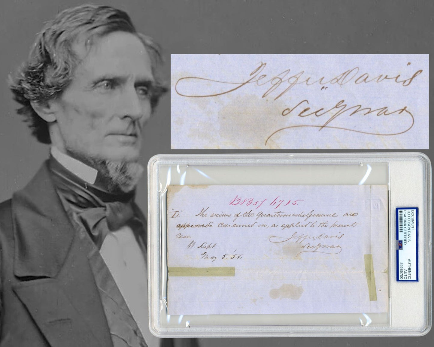 C. Pres. JEFFERSON DAVIS Signed Doc Soldiers Sick Pay During Bleeding Kansas PSA