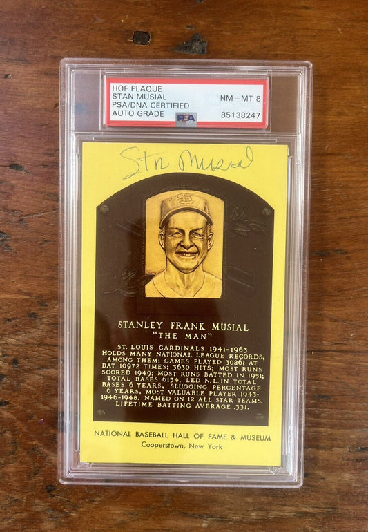 Stan Musial Signed HOF Post Card PSA NM-MT 8 Auto. Cardinals!