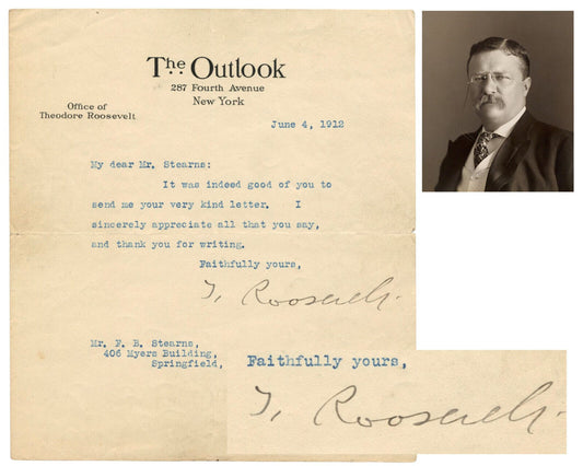 President Theodore Roosevelt Signed Letter w/ Large Signature! JSA Authentic