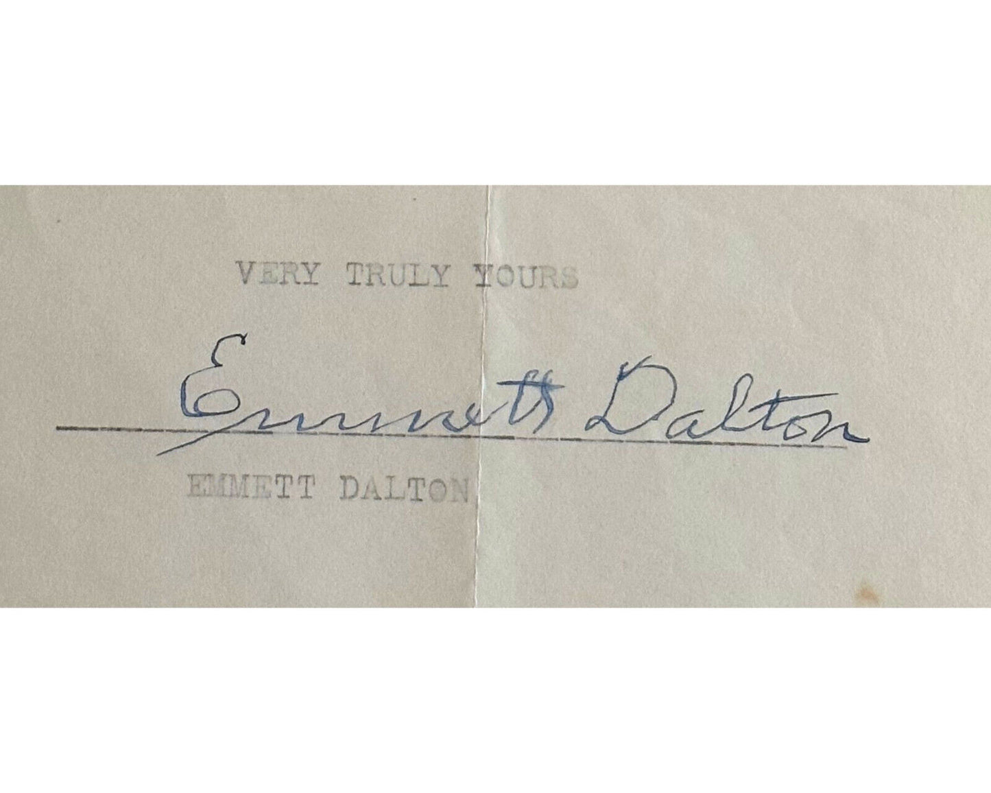Outlaw & Bank Robber EMMETT DALTON Signed Letter PSA 8
