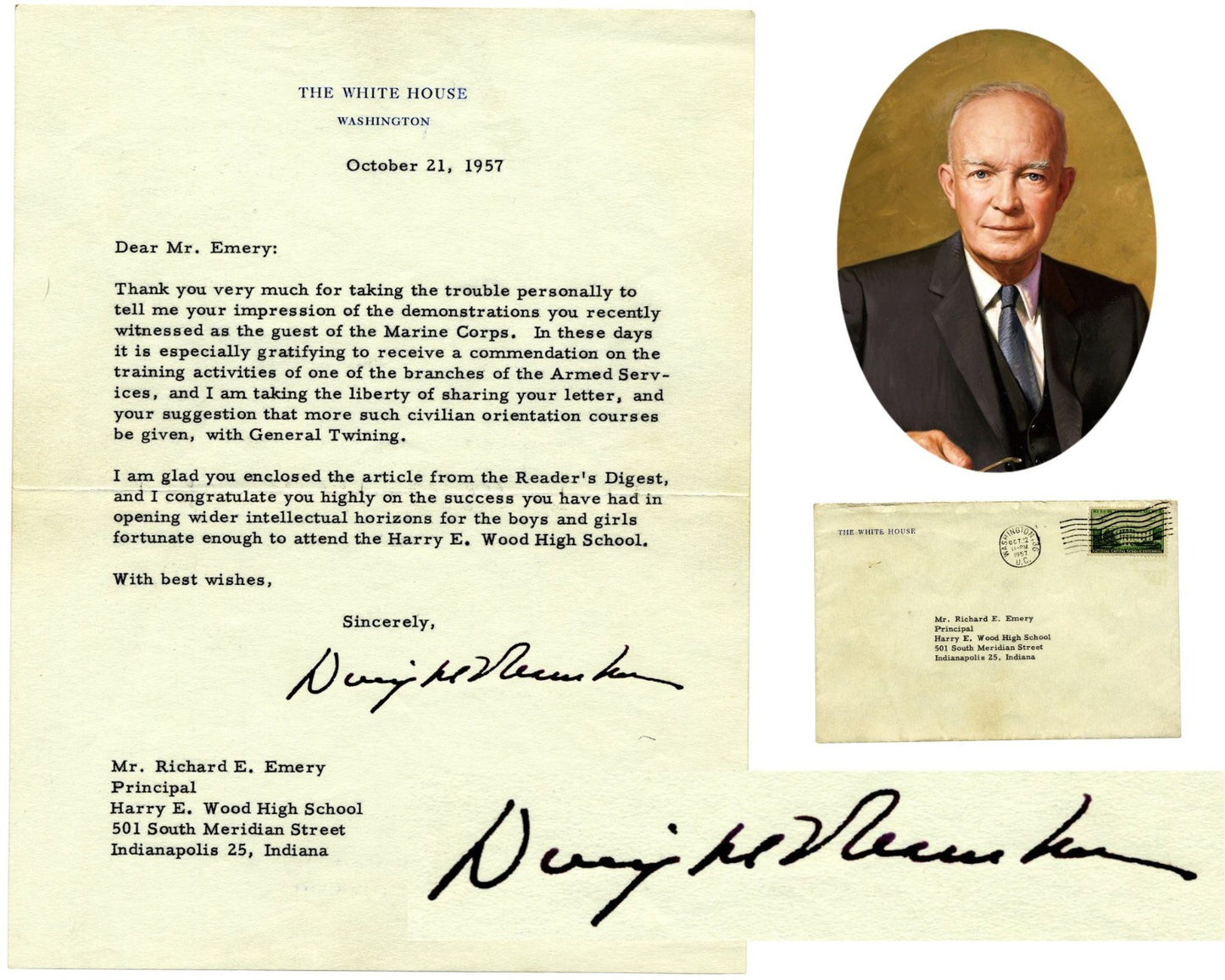 President DWIGHT EISENHOWER Signed Letter on Armed Services Training PSA Auto