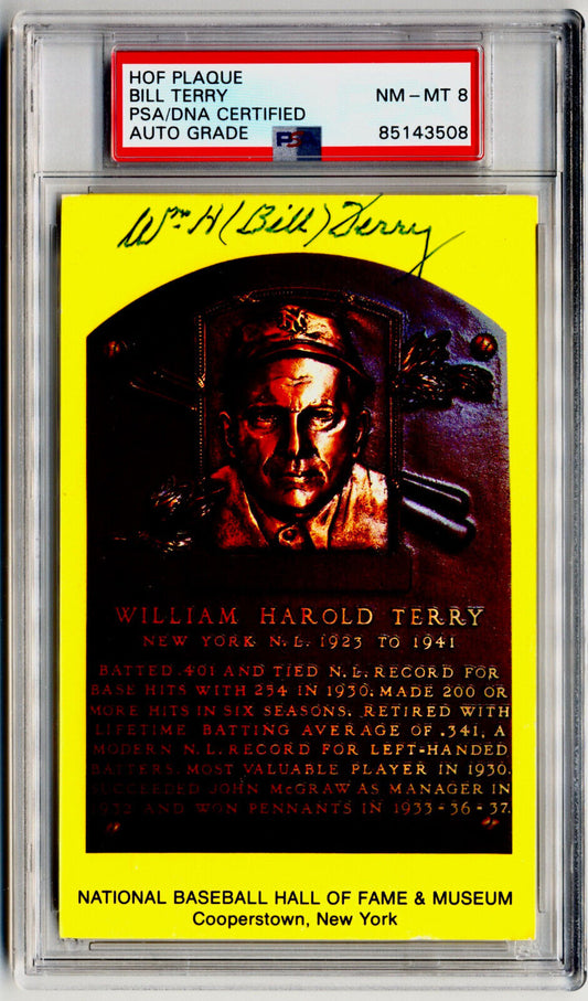 Bill Terry Signed HOF Post Card PSA 8 Auto