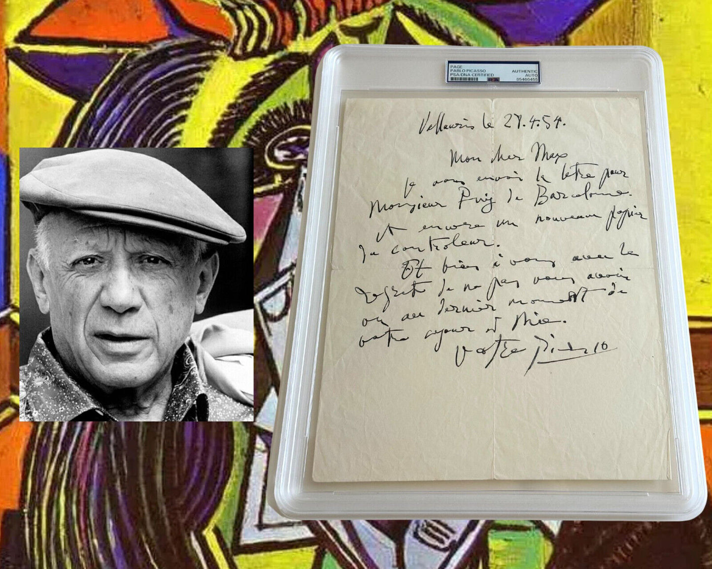 Rare Pablo Picasso Signed Handwritten Letter to his Financial Advisor PSA Auto