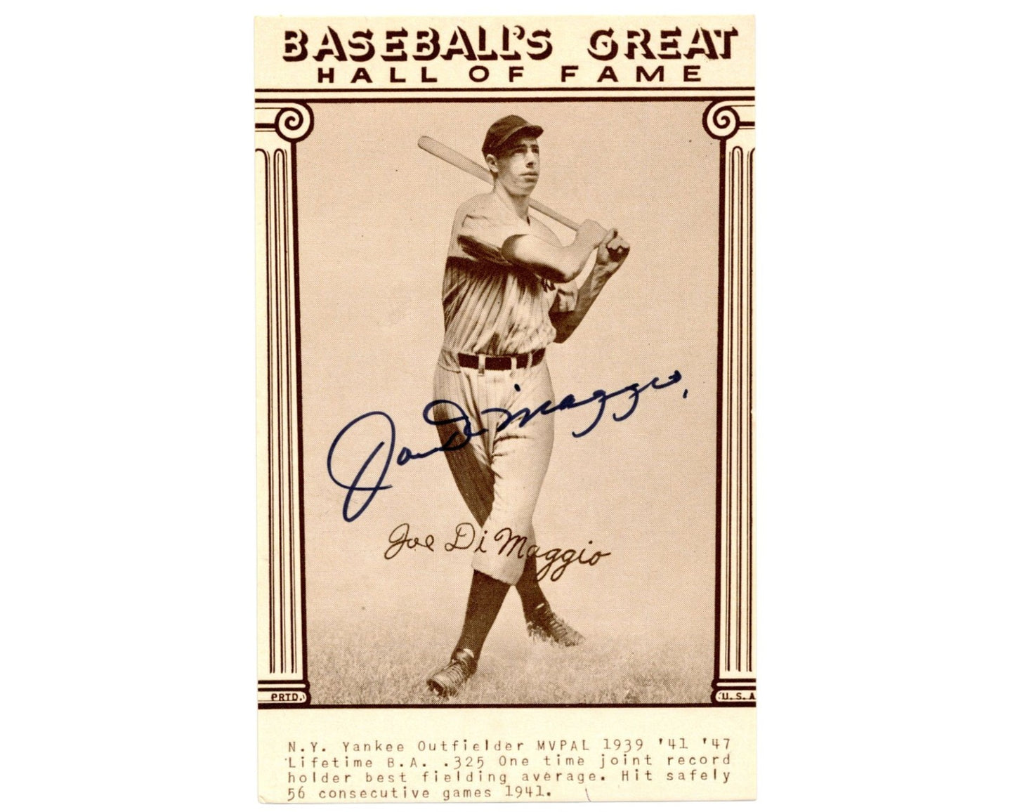 1977 Baseball's Great Hall of Fame Exhibits Joe DiMaggio Signed Card PSA Auto