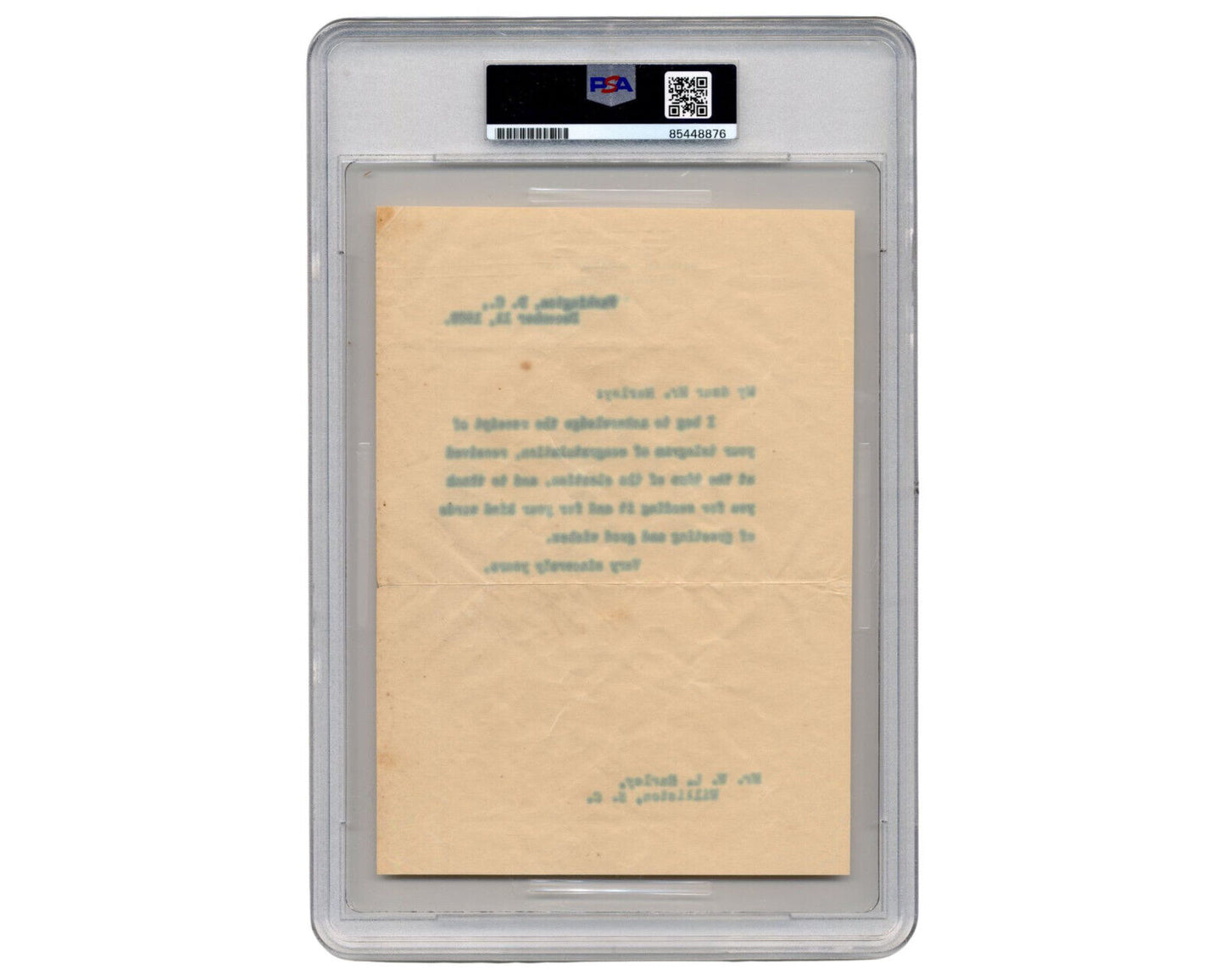 President WILLIAM H. TAFT Receives Election Congratulations! Signed Letter PSA