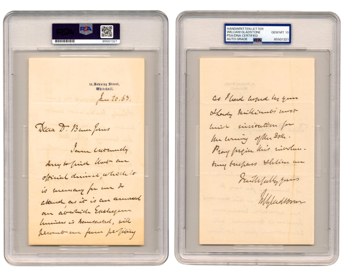 British Prime Minister William Ewart Gladstone Signed Letter PSA Gem Mint 10