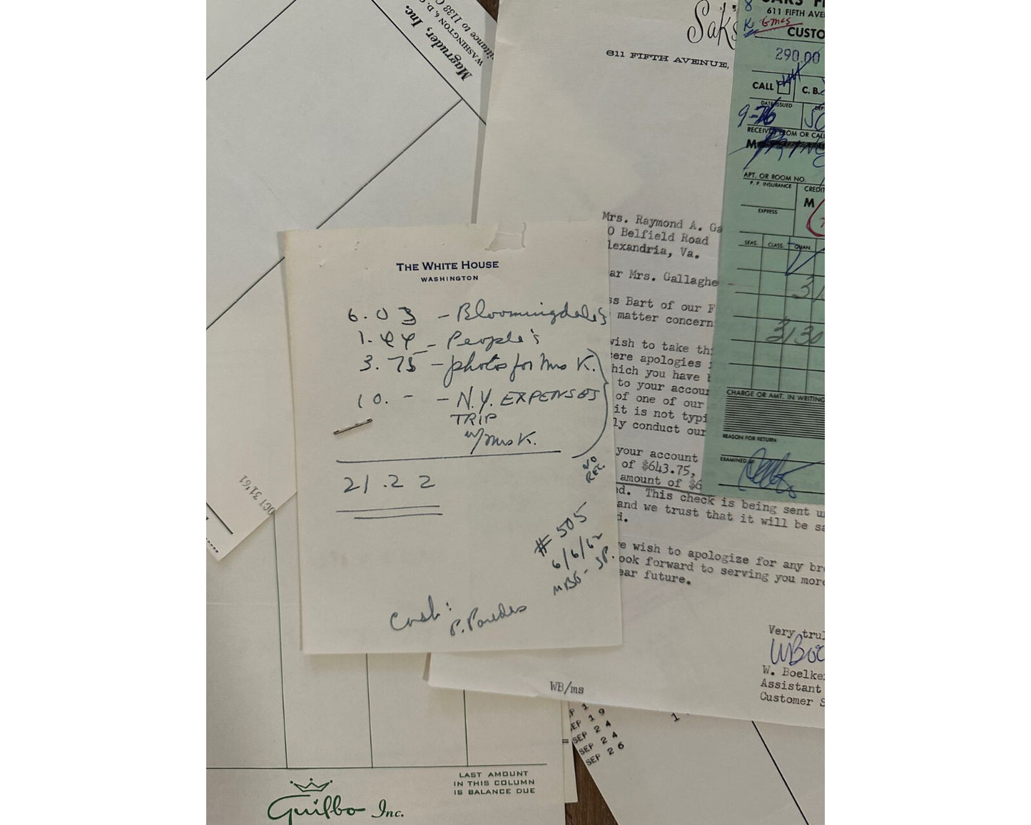 President JOHN & JACKIE KENNEDY Archive of Original Receipts and Ephemera
