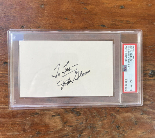 John Glenn Signed Index Card PSA NM-MT 8 Auto