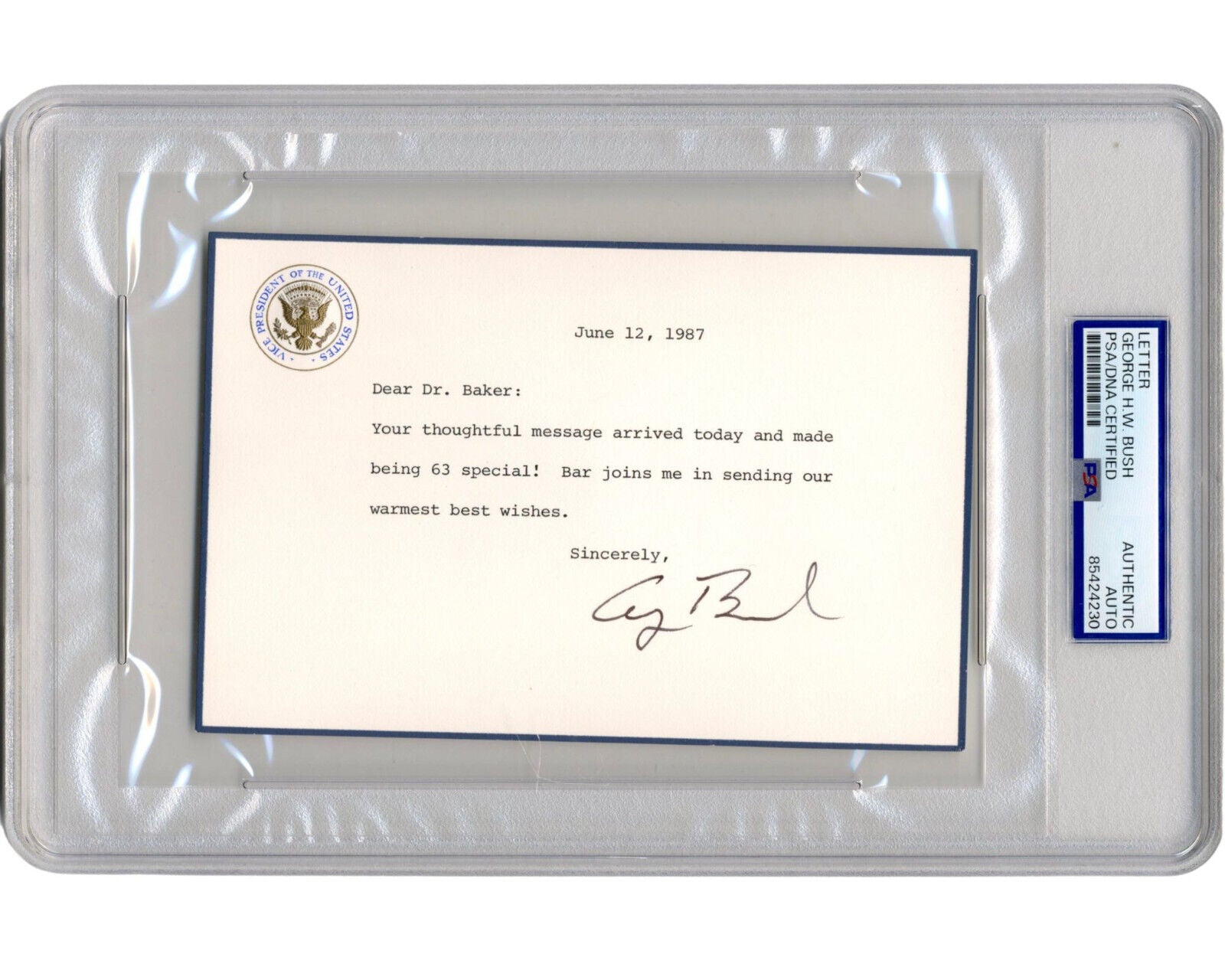 President George H.W. Bush Signed Hand Written Letter on VP Stationary PSA