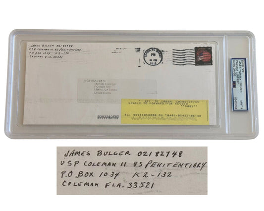 Gangster James Whitey Bulger Signed Envelope Sent from Jail PSA Mint 9
