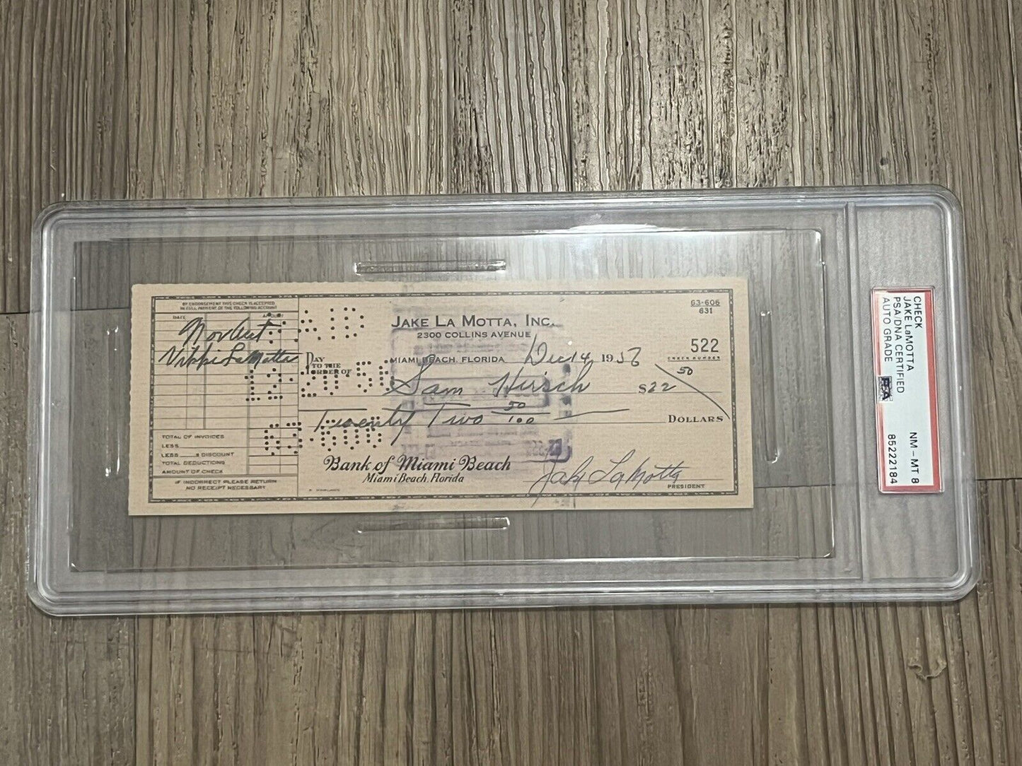 Jake LaMotta Signed Autograph Personal Check Boxing Legend PSA 8 RAGING BULL
